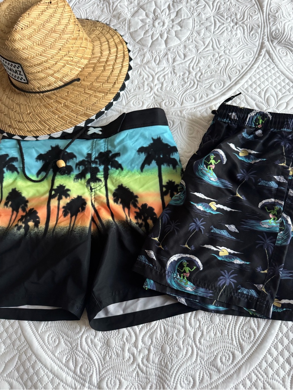 Boys Large 

Tropical Palm Gradient Swim Trunks - Black with Blue/Green/Orange -